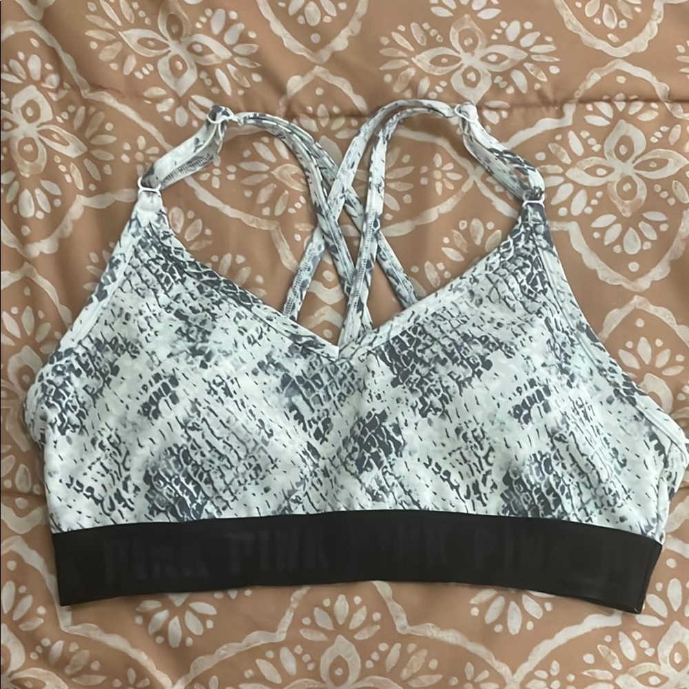 PINK Victoria's Secret Black and White Strappy Sports Bra